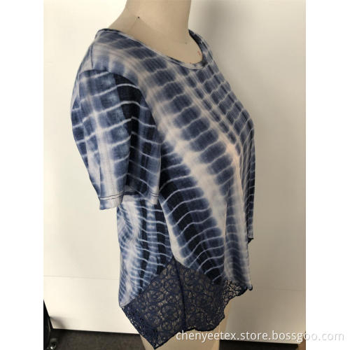 Lace stitching with gradient short sleeve